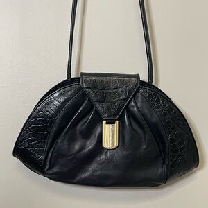 Vintage Elegant Black Italian Leather Women's Bag